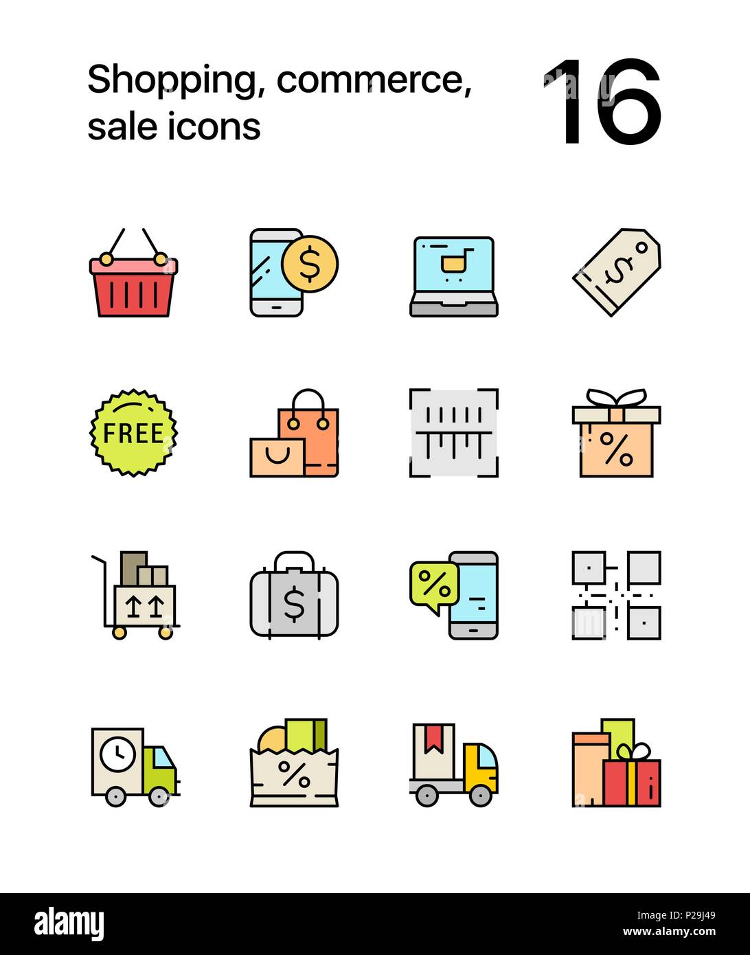 Colored Shopping, commerce, sale icons for web and mobile design pack 2 Stock Vector