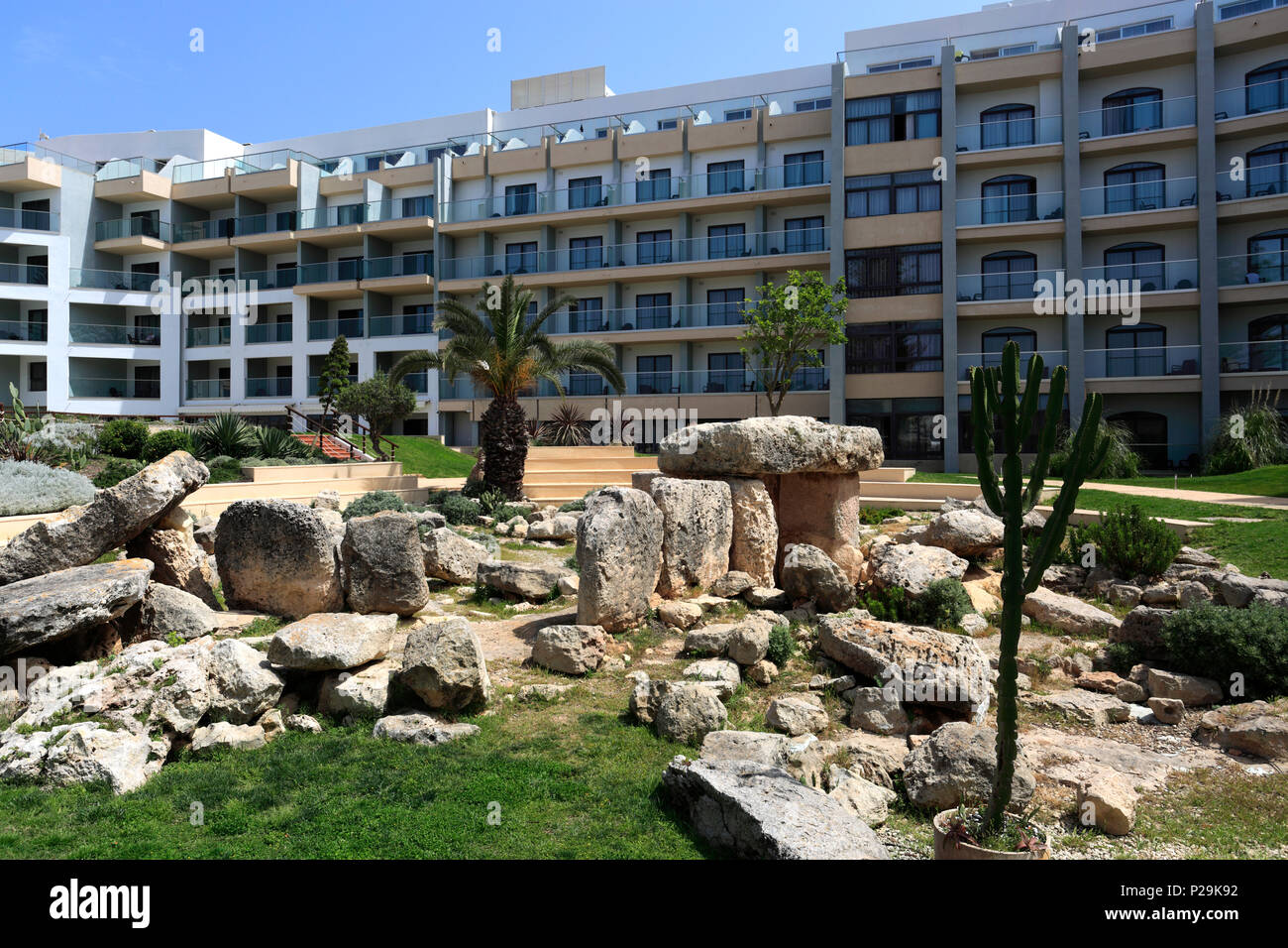 The Bugibba Temple, a megalithic temple in the grounds of the Dolman Hotel, Qawra town, Malta Stock Photo