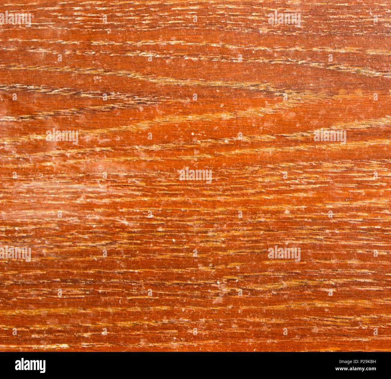Old worn orange wooden surface with peeling varnish and many 