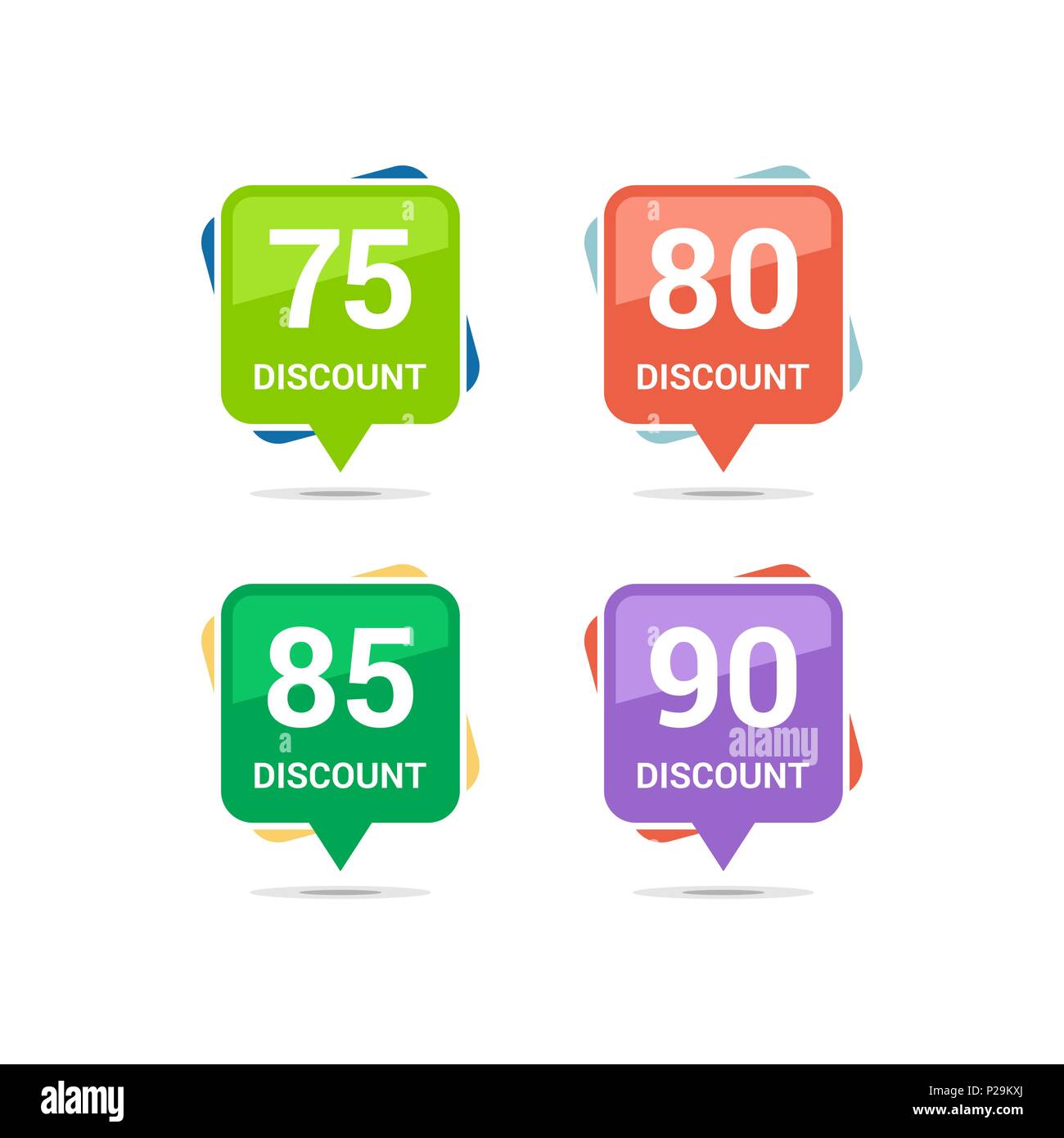 Sale discount square icons. Special offer price signs. 75, 80, 85 and 90 percent off reduction symbols. Colored vector flat elements badges Stock Vector