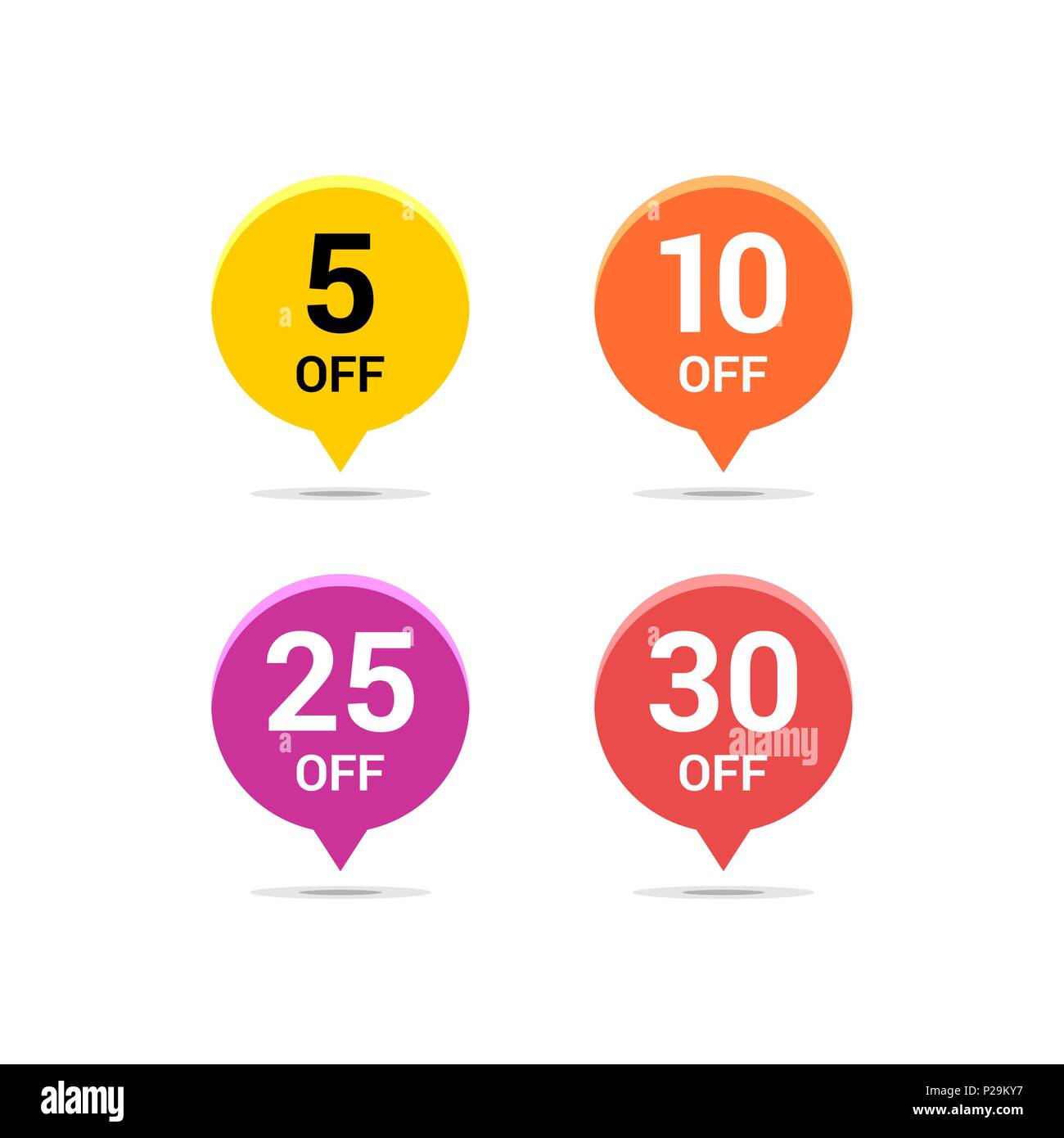 Sale discount icons. Special offer price signs. 5, 10, 25 and 30 percent off reduction symbols. Colored vector flat elements badges Stock Vector