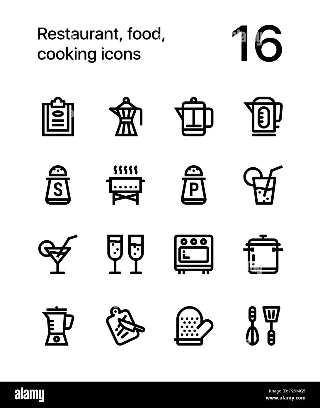 Restaurant, food, cooking icons for web and mobile design pack 2 Stock Vector