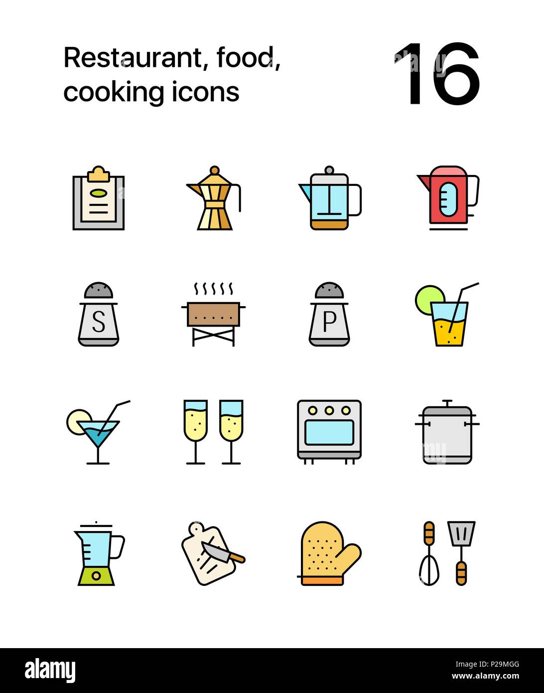 Colored Restaurant, food, cooking icons for web and mobile design pack 2 Stock Vector