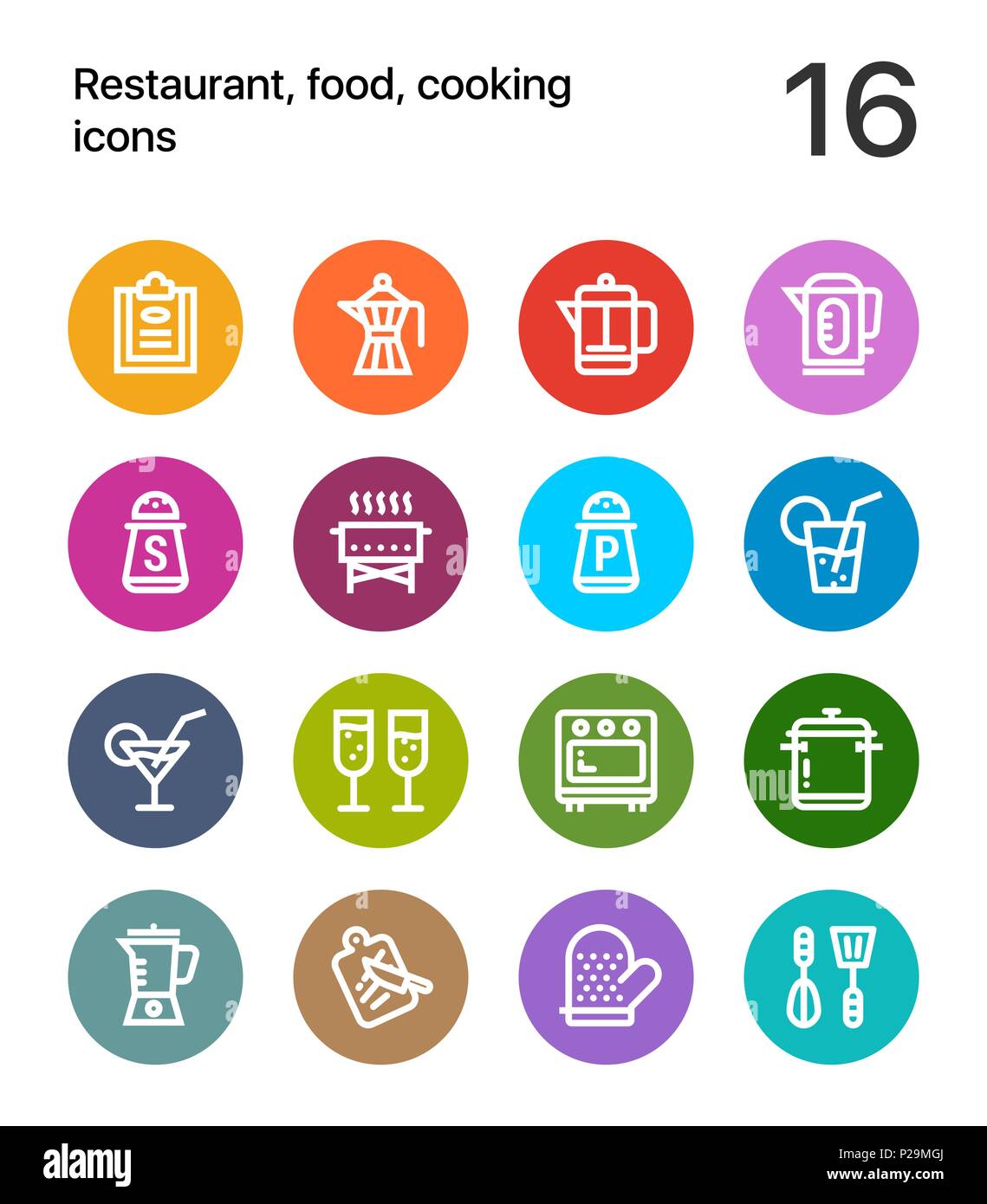 Colorful Restaurant, food, cooking icons for web and mobile design pack 2 Stock Vector