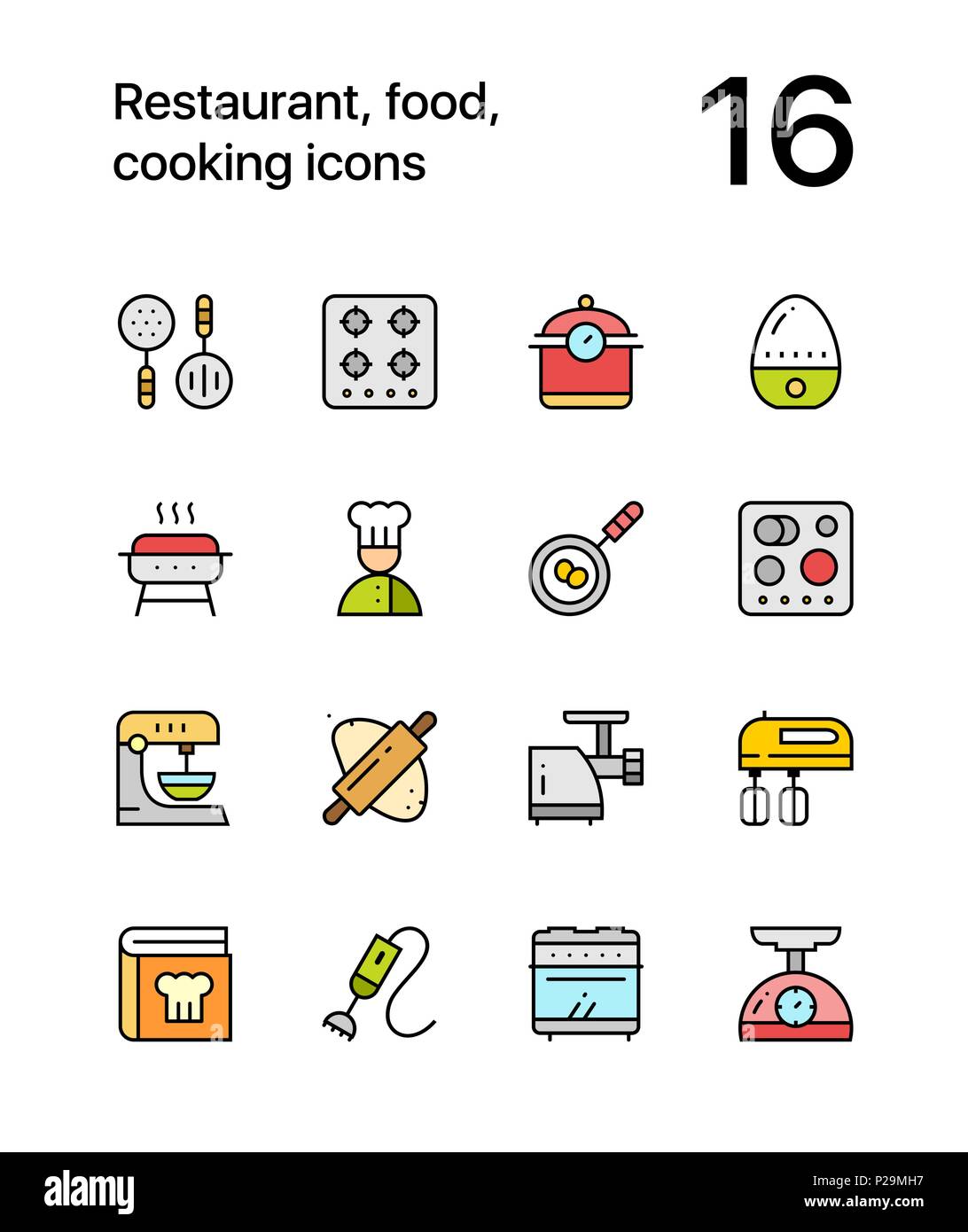 Colored Restaurant, food, cooking icons for web and mobile design pack ...