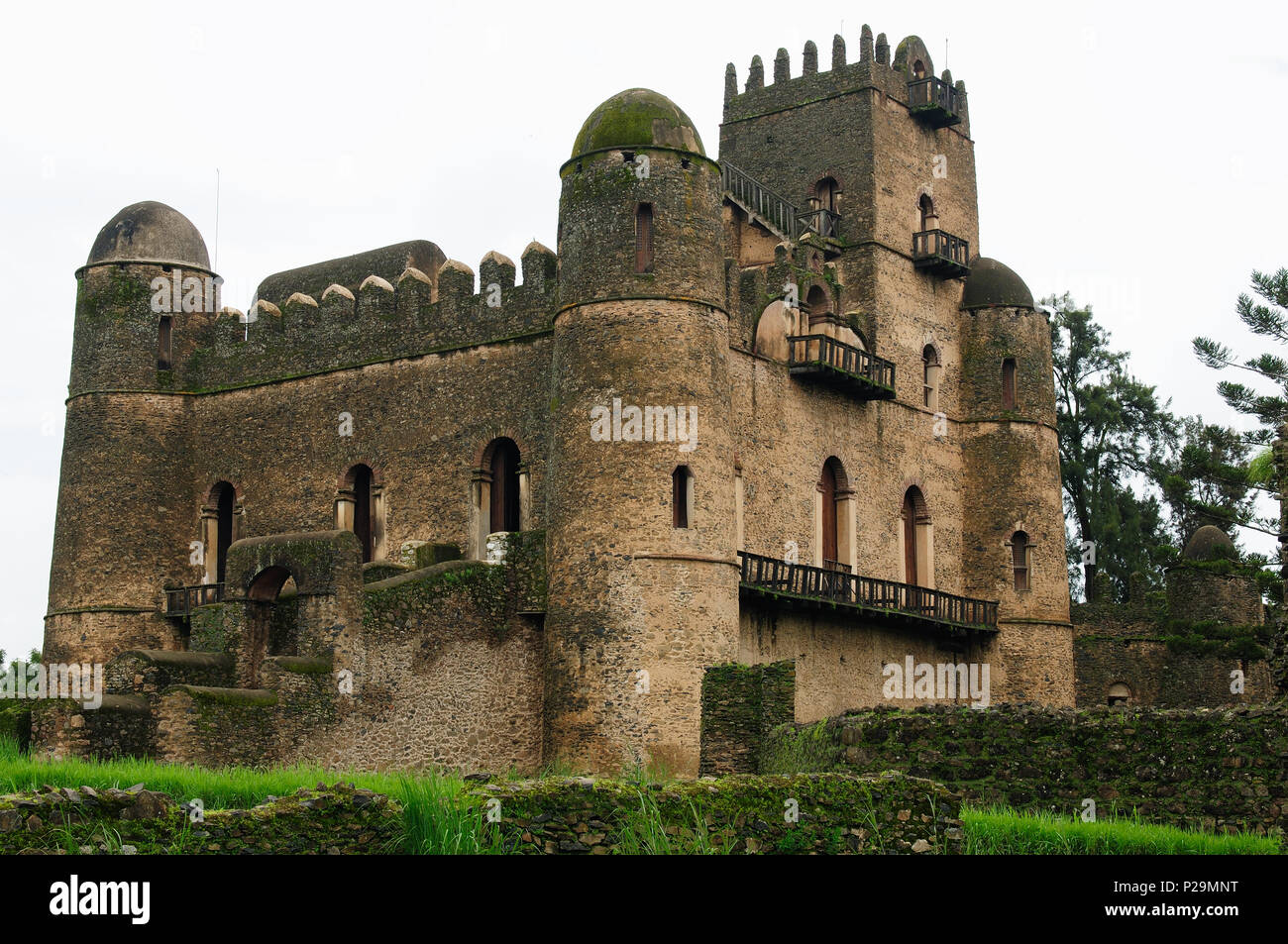 Castle built by the Emperor Fasilides  in the Gonder town in Ethiopia, Royal Enclosure Stock Photo