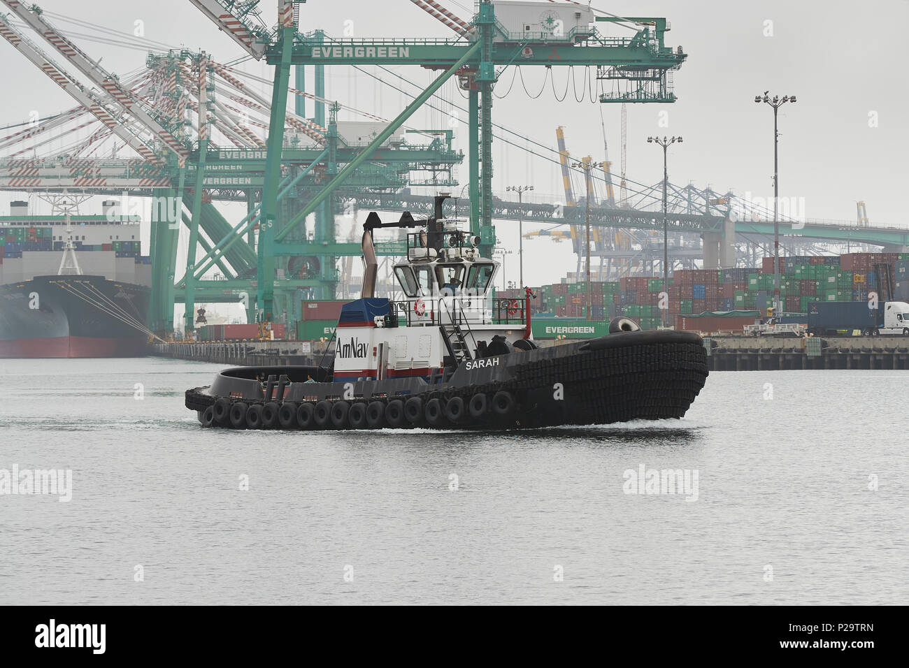 The AmNav Tractor Tug, SARAH, Passing The EVERPORT Container Terminal