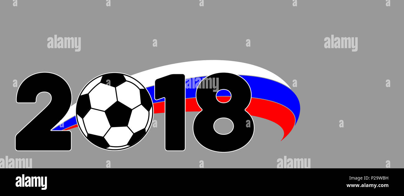 Background banner for soccer 2018 with Russian flag and ball Stock Photo