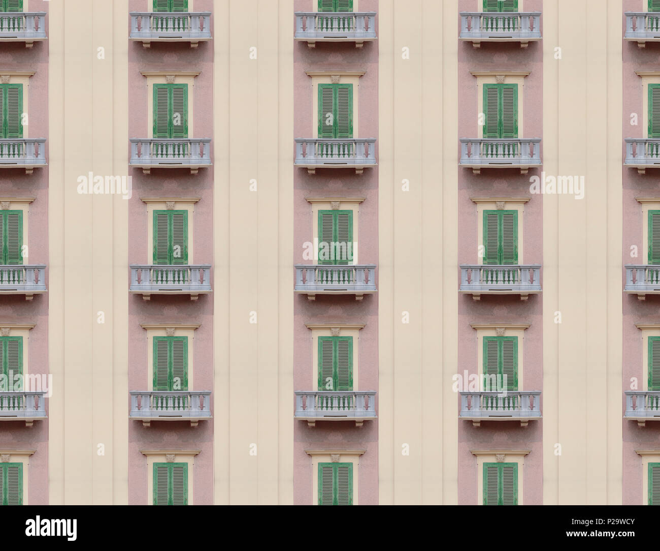 An endless facade (a wall full of identical windows). Easy photoshop trick. Stock Photo