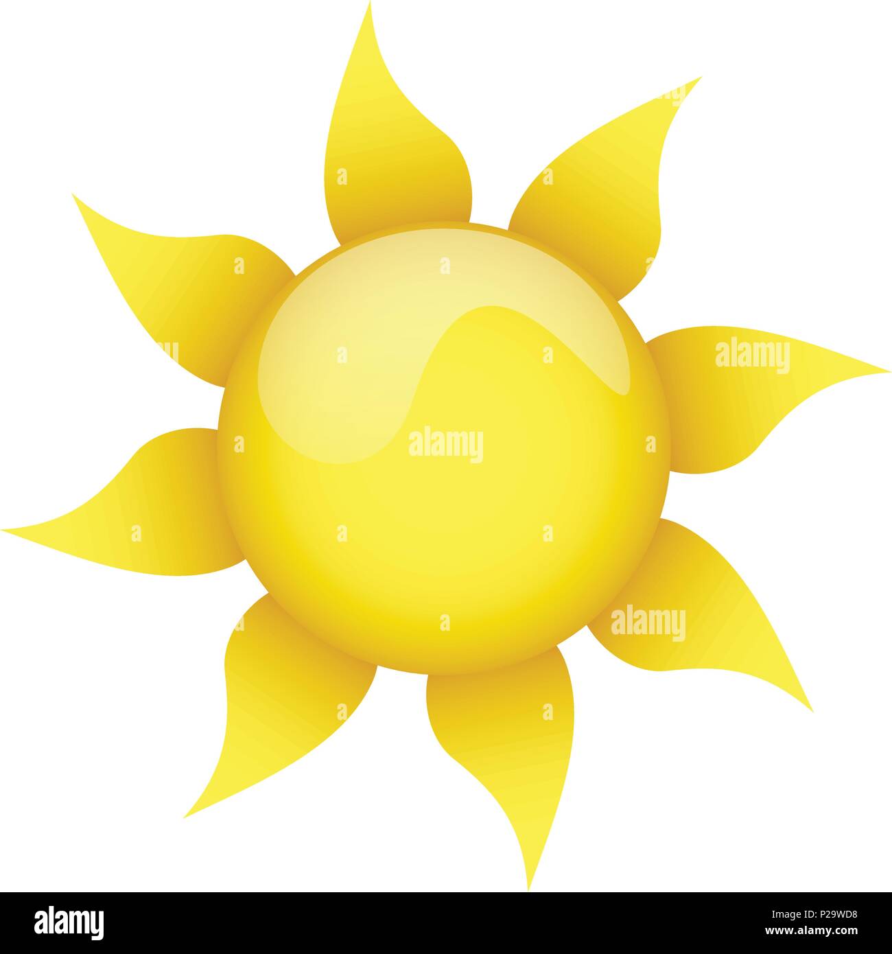 yellow sun on a white background isolated Stock Vector