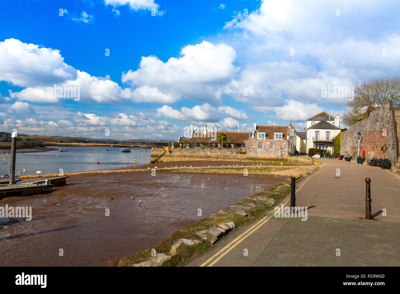 The waterfront of the River Exe at low tide at Topsham, Devon, England, UK Stock Photo