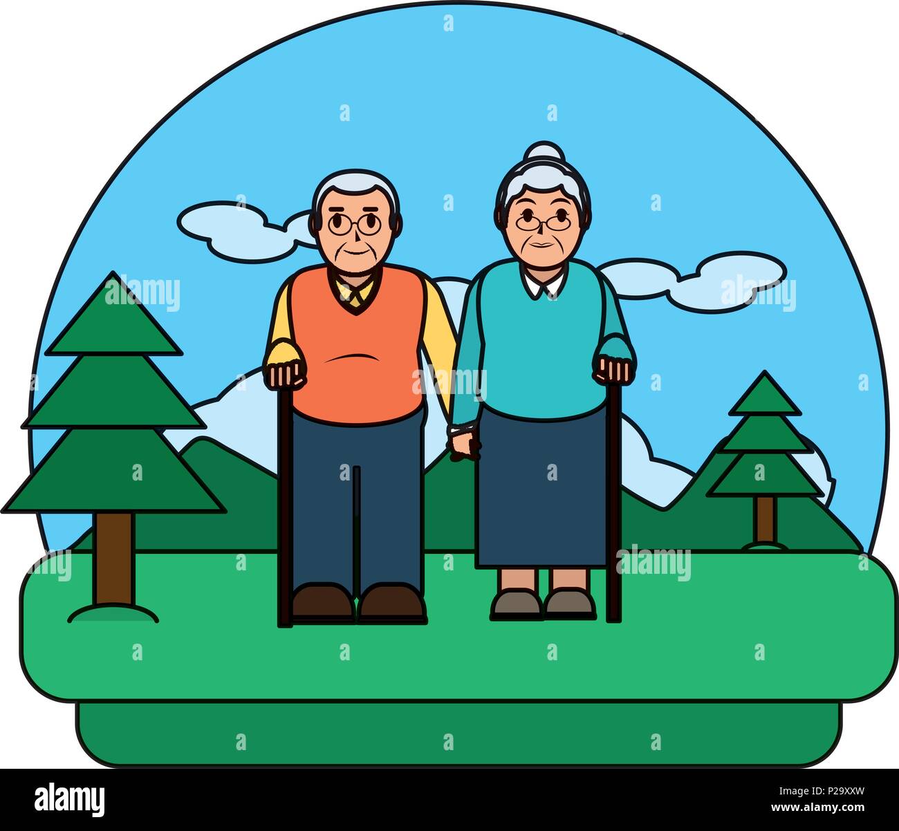 color old couple together in the nature landscape Stock Vector Image ...