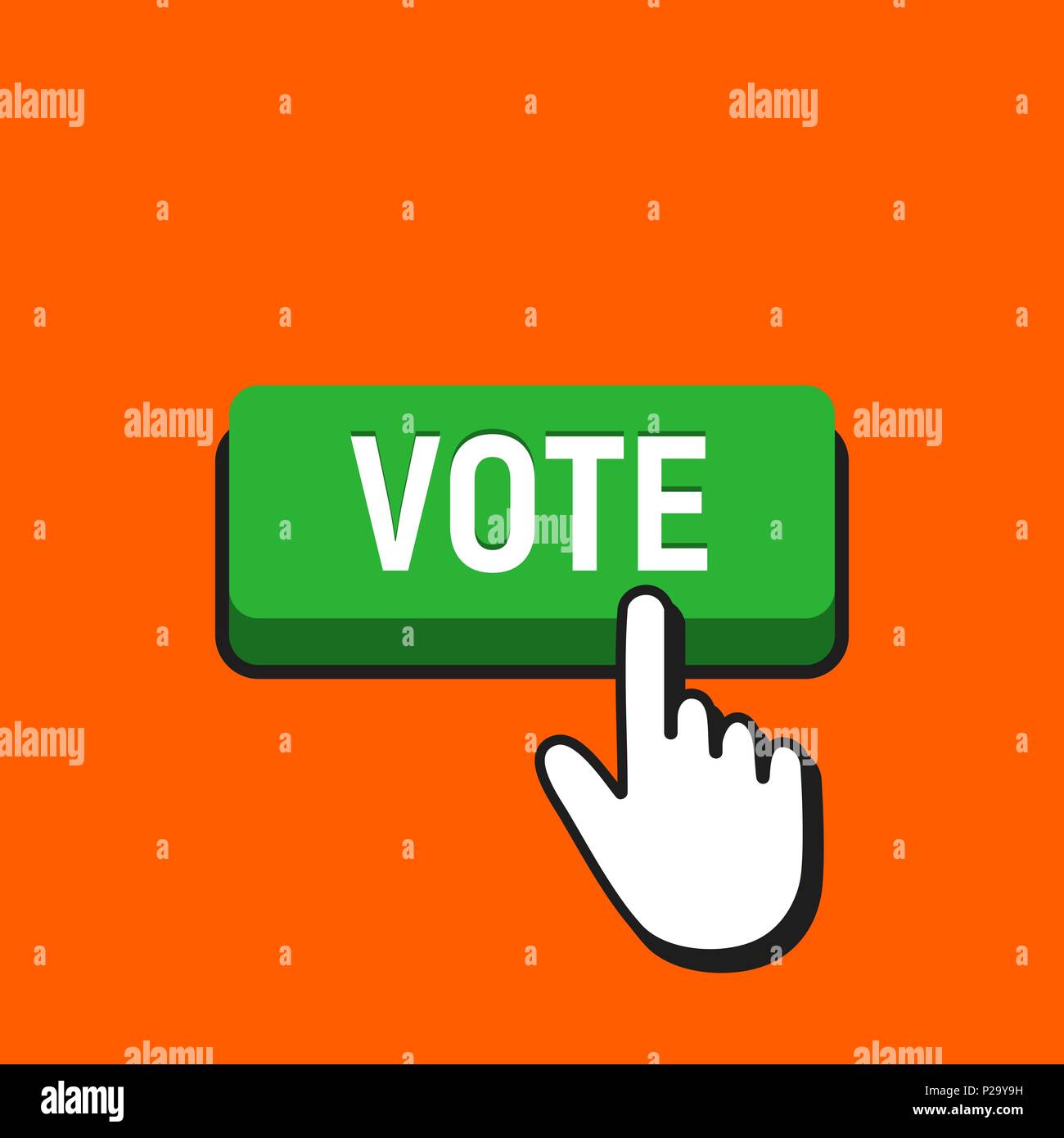 Hand Mouse Cursor Clicks the Vote Button. Pointer Push Press Button Concept. Stock Vector