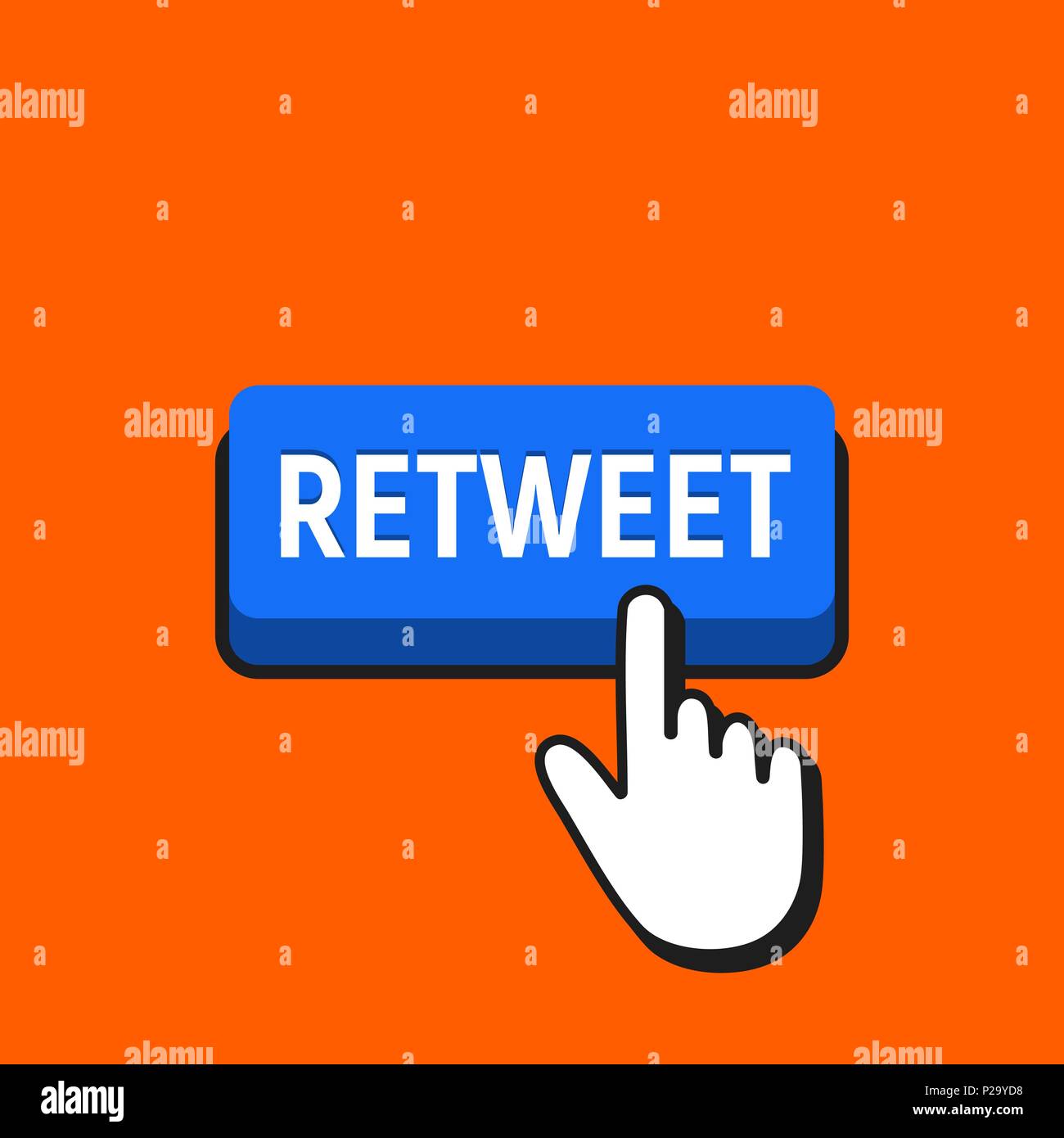 Hand Mouse Cursor Clicks the Retweet Button. Pointer Push Press Button ...