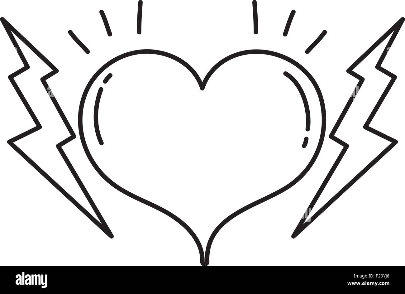 line heart symbol of love and passion with thunders Stock Vector Image ...