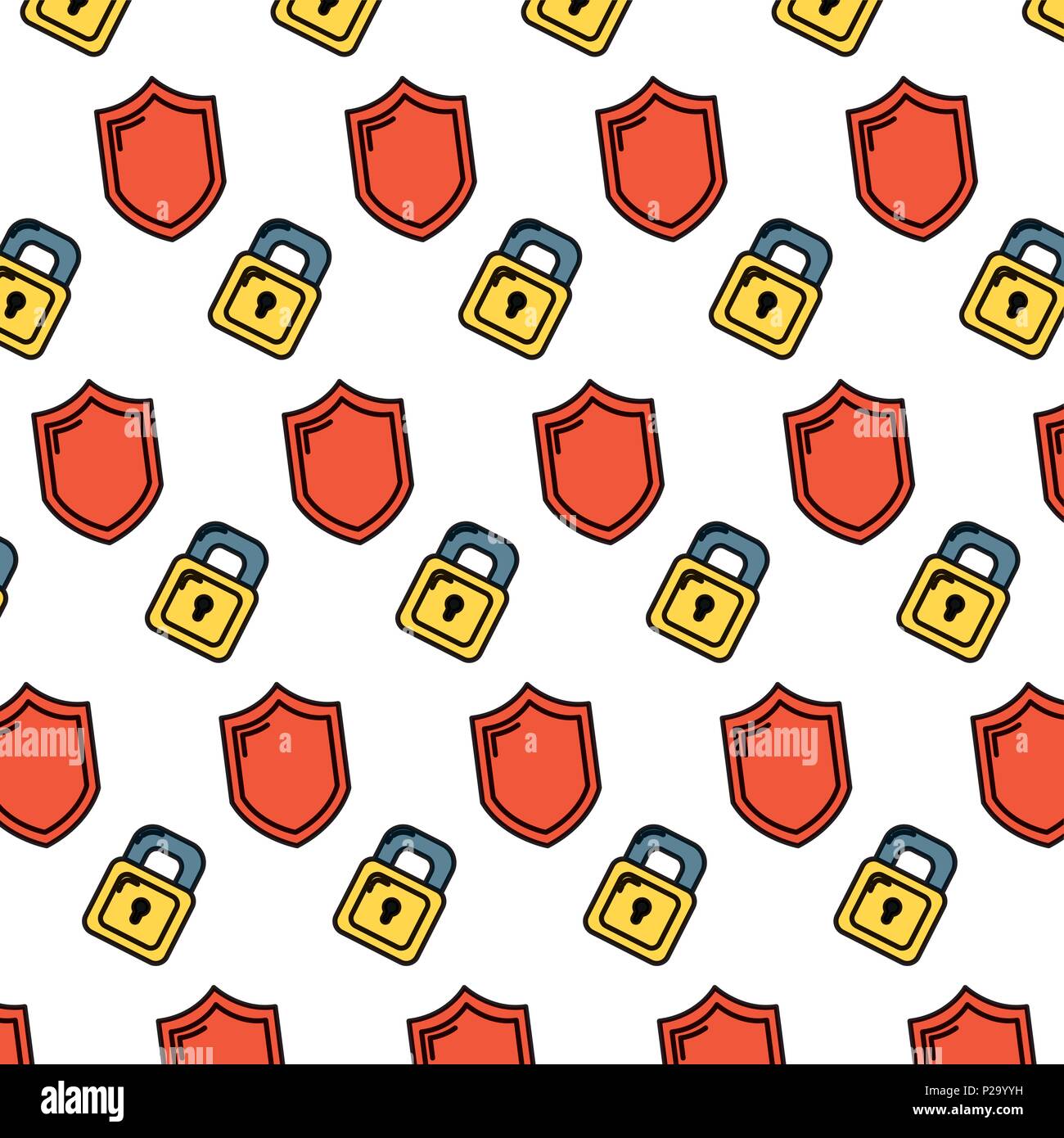 color security padlock and shield protection background Stock Vector