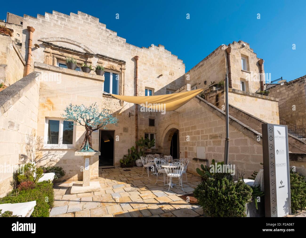 Italy, Basilicata, Matera, European Capital of Culture in 2019, its  troglodyte habitats or Sassi di Matera and its rock churches are listed as  World Heritage by UNESCO, Sasso Caveoso, Sant'Angelo luxury hotel