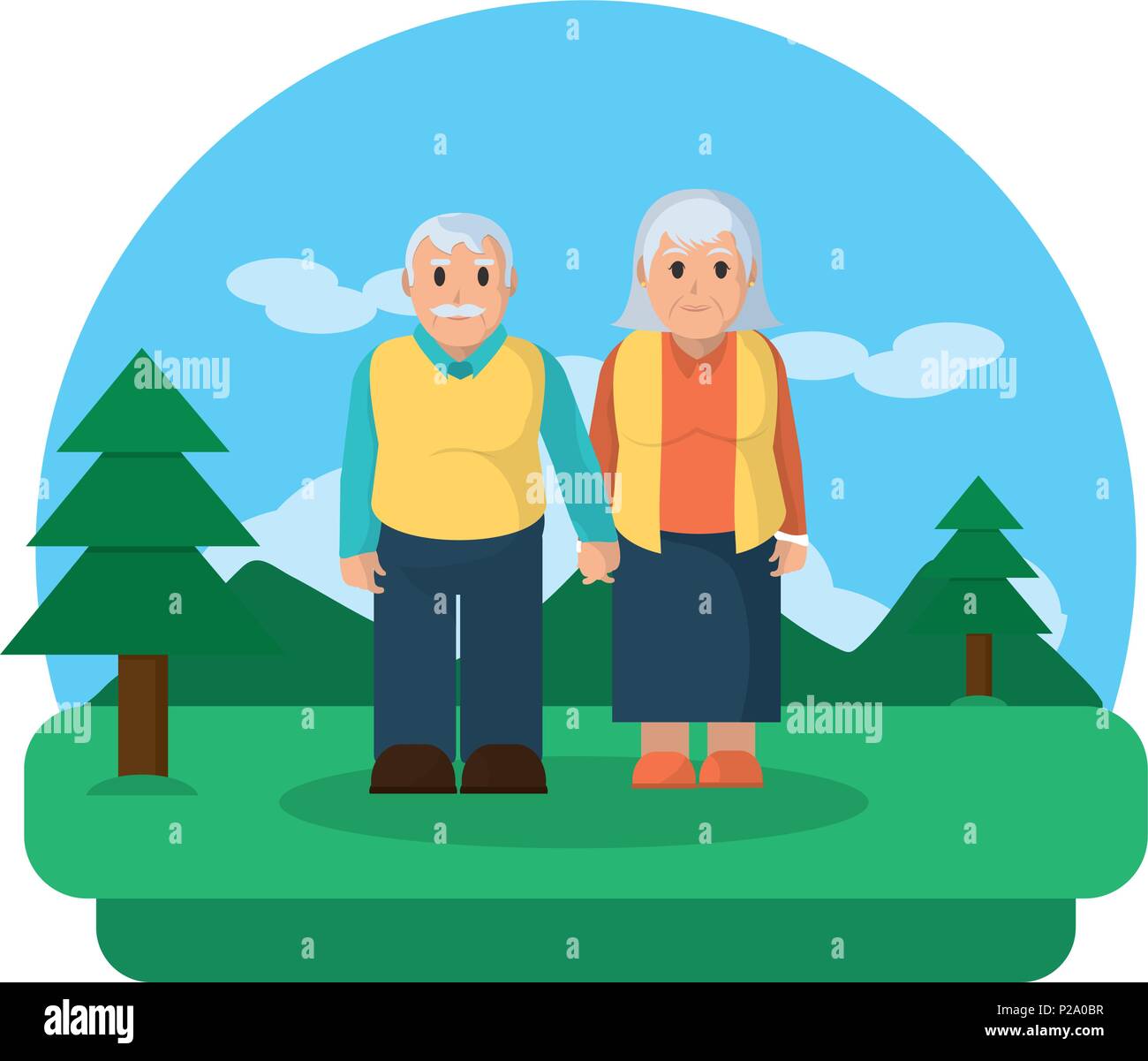 old couple with hands together in the landscape Stock Vector Image ...