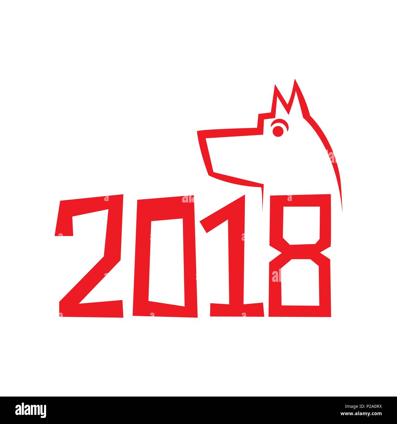 Year of The Dog, Chinese zodiac symbol of 2018 dog year. Isolated on red background Stock Vector