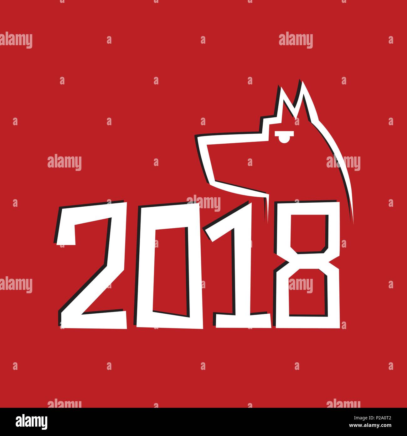 Year of The Dog, Chinese zodiac symbol of 2018 dog year. Isolated on red background Stock Vector