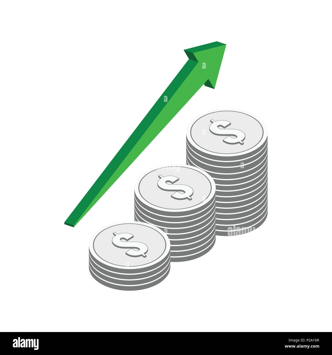 Growing Income concept symbol. Flat Isometric Icon or Logo. 3D Style Pictogram for Web Design, UI, Mobile App, Infographic. Vector Illustration on whi Stock Vector