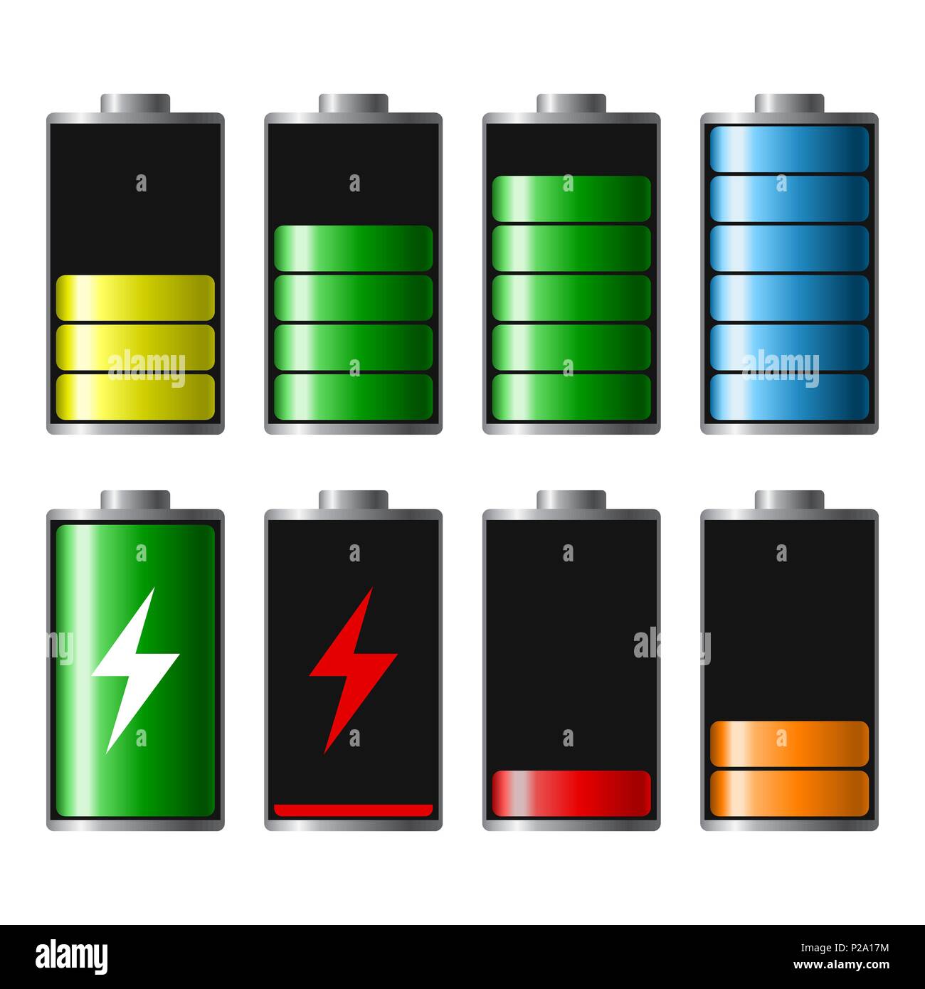 Set of battery charge level indicators, from full to low. Discharged and  fully charged status. Degree of battery power Stock Vector Image & Art -  Alamy