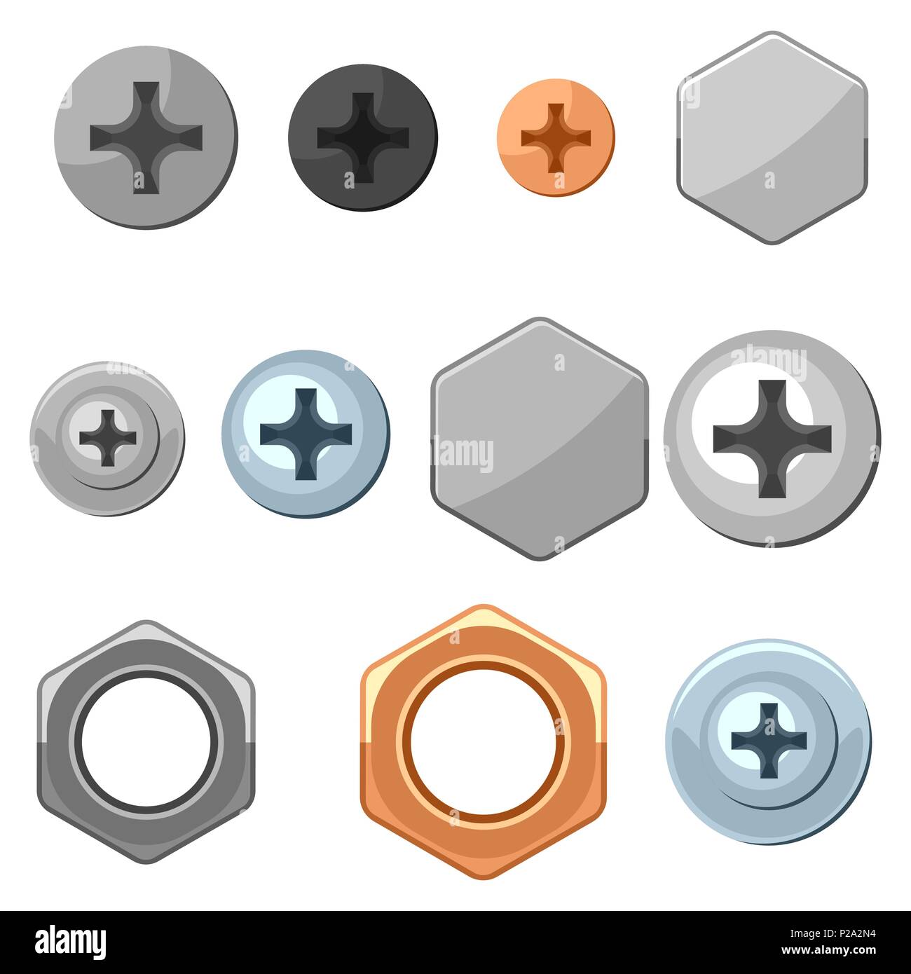 Set of bolts nuts nails. Stock Vector