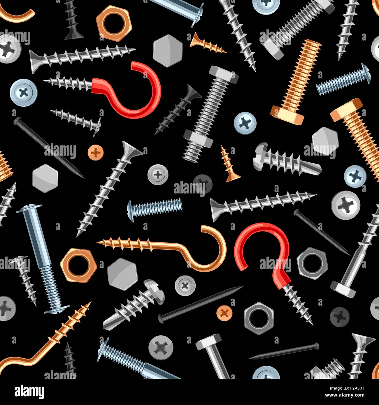 Seamless pattern with bolts nuts nails. Stock Vector
