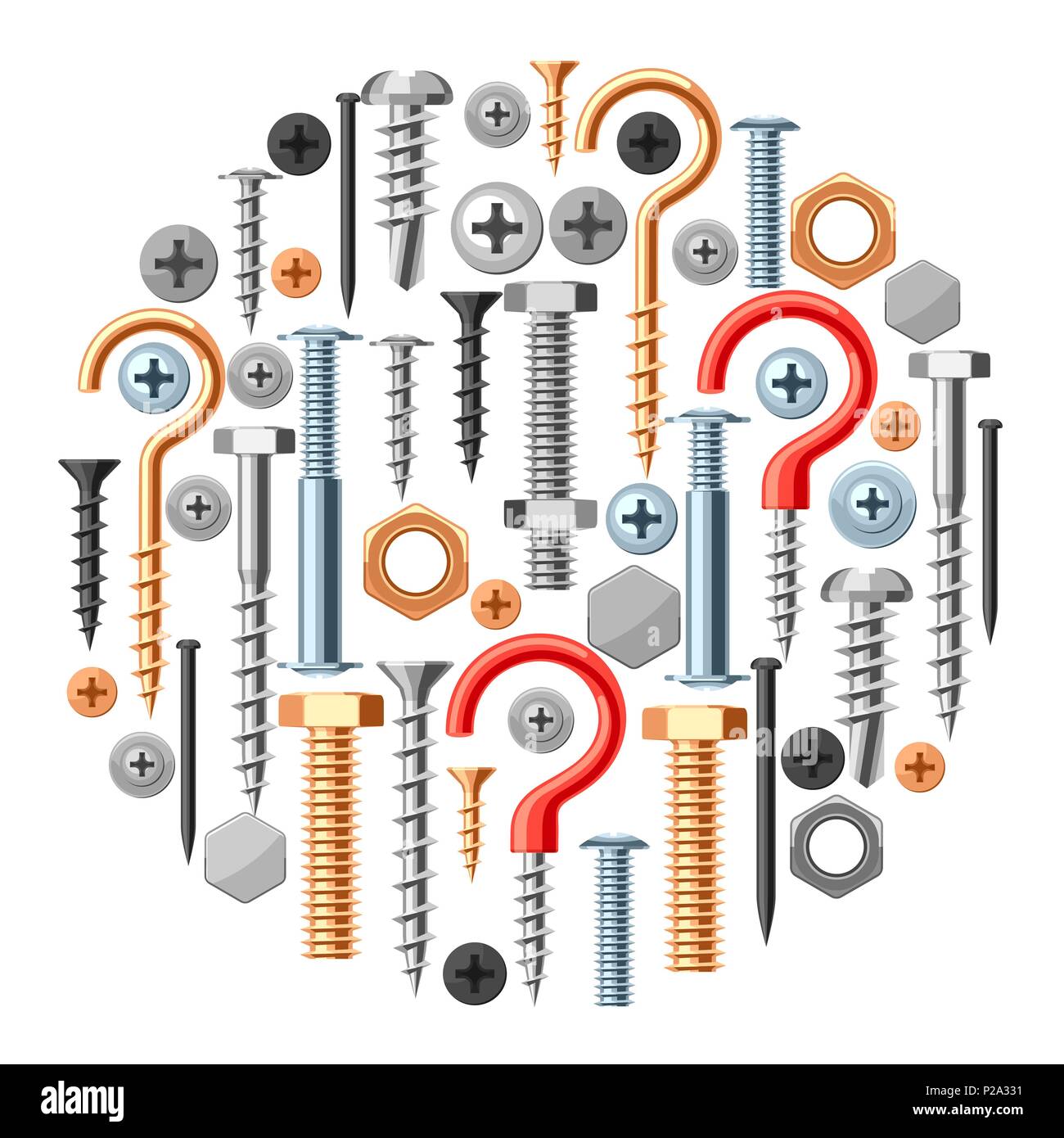 Background with bolts nuts nails. Stock Vector