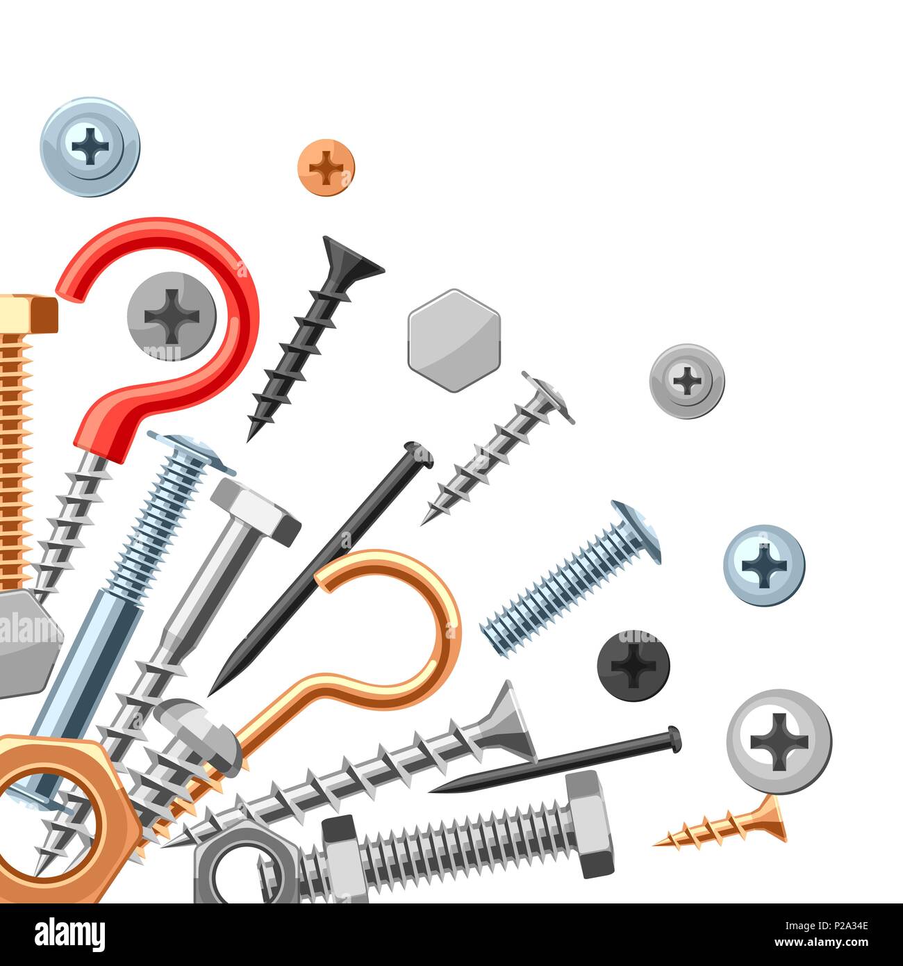 Background with bolts nuts nails. Stock Vector