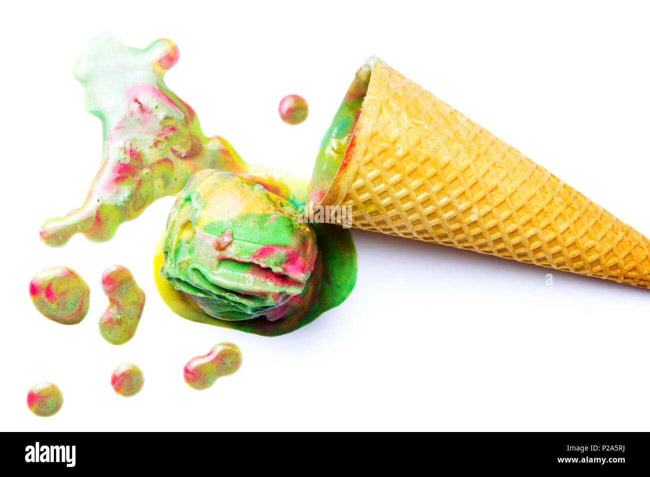 Green tea and fruit ice cream on white background Stock Photo