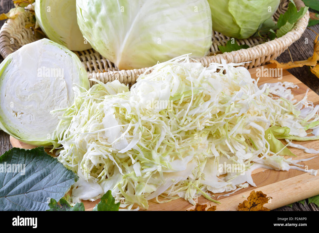 White cabbage sliced for making sauerkraut Stock Photo Alamy