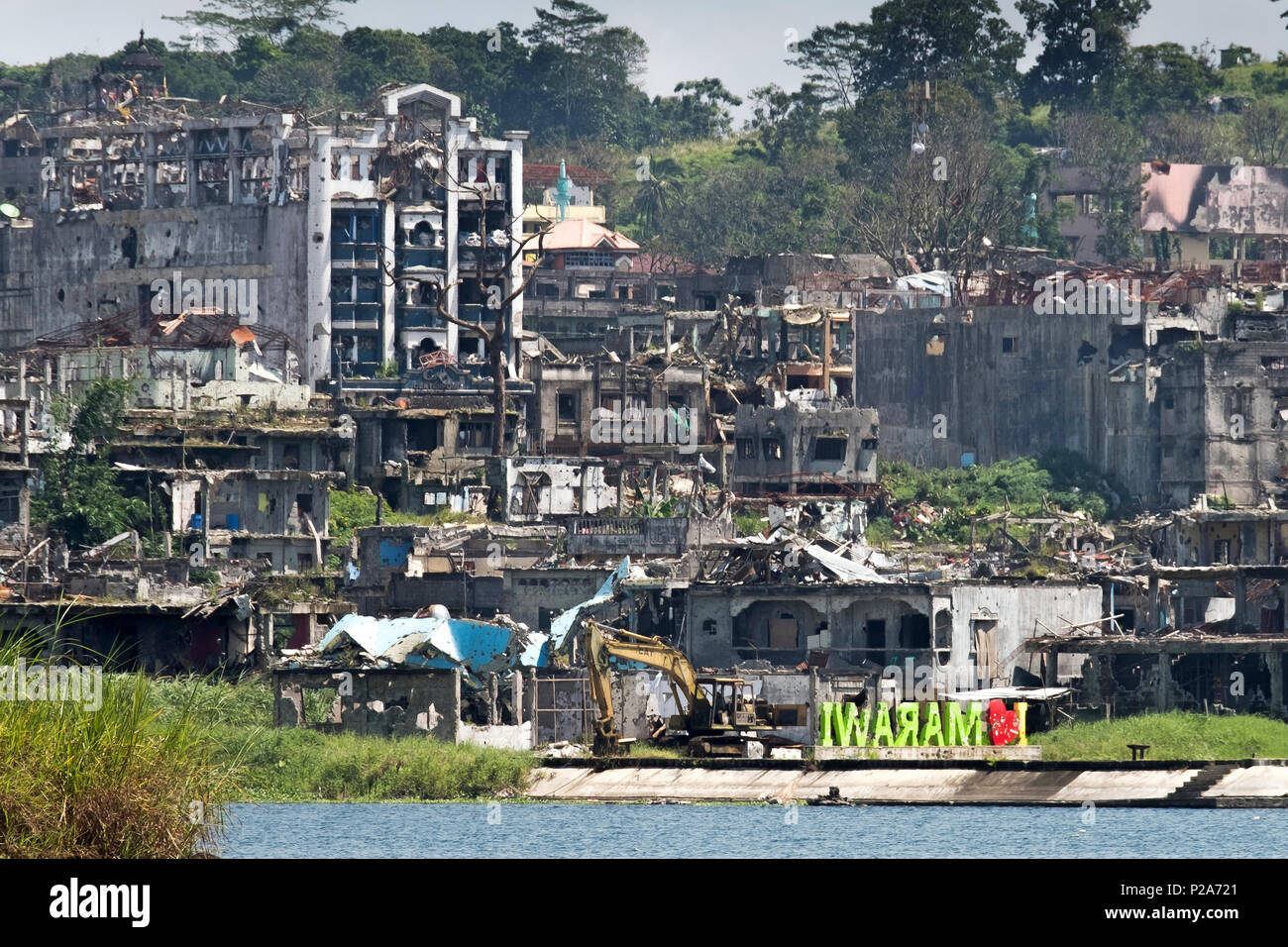 Marawi City, Philippines. 7th Feb. 2018. Damages and devastation in downtown Marawi City (so called 'Ground Zero') after the liberation by the Philippine Armed Forces following the one-year siege by ISIS in 2017 Stock Photo