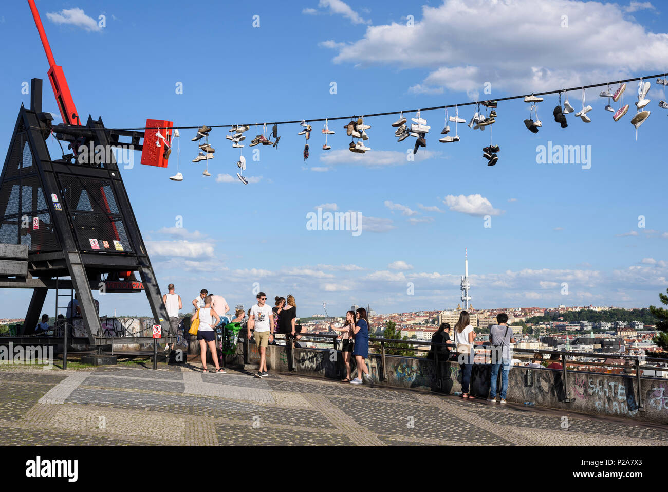 Prague. Czech Republic. People gather at the Metronome in Letná Park for  views across the city Stock Photo - Alamy