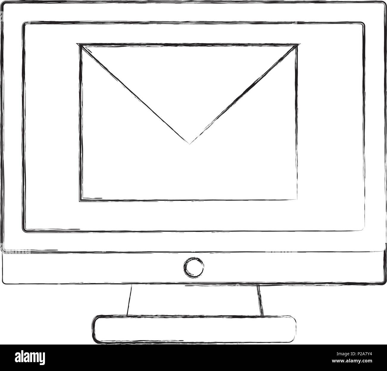 monitor computer and email message digital vector illustration sketch ...