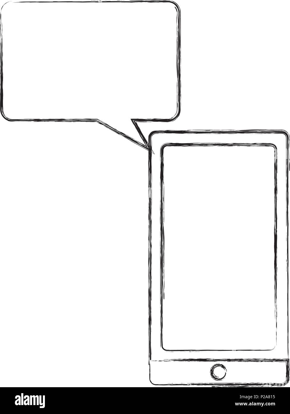 smartphone speech bubble message image vector illustration sketch Stock Vector