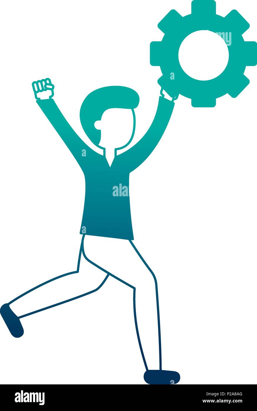 man with gear work innovation teamwork vector illustration neon design ...