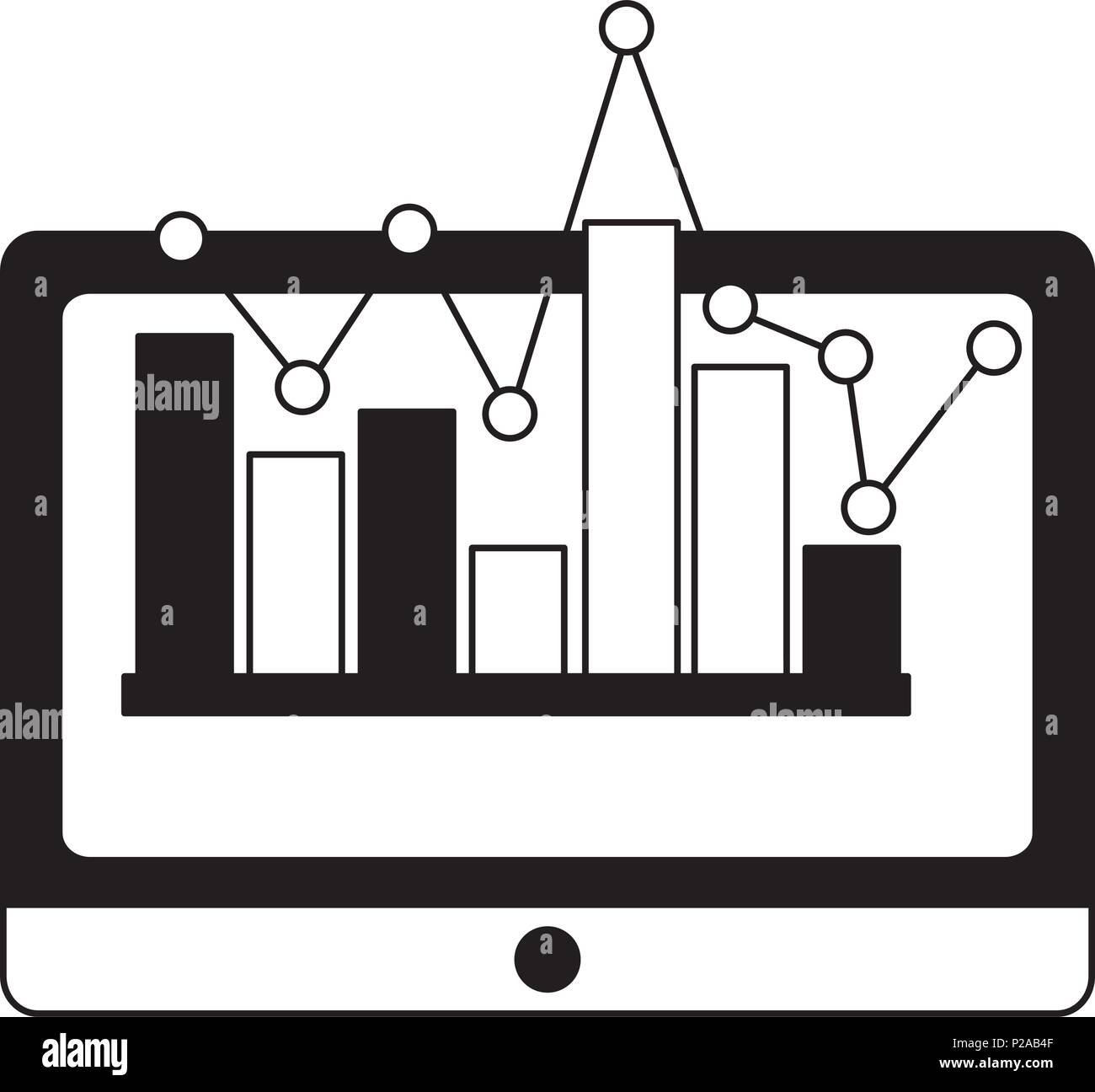 tablet device with statistical graphics isolated icon vector ...