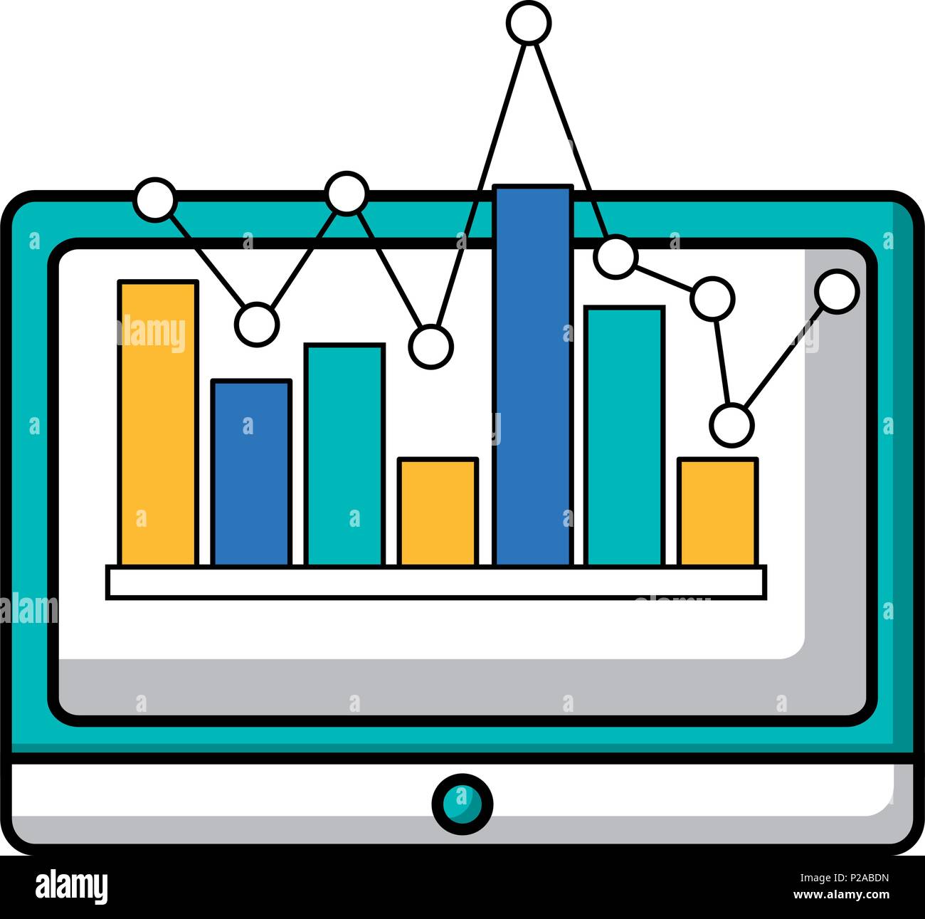 tablet device with statistical graphics isolated icon vector ...