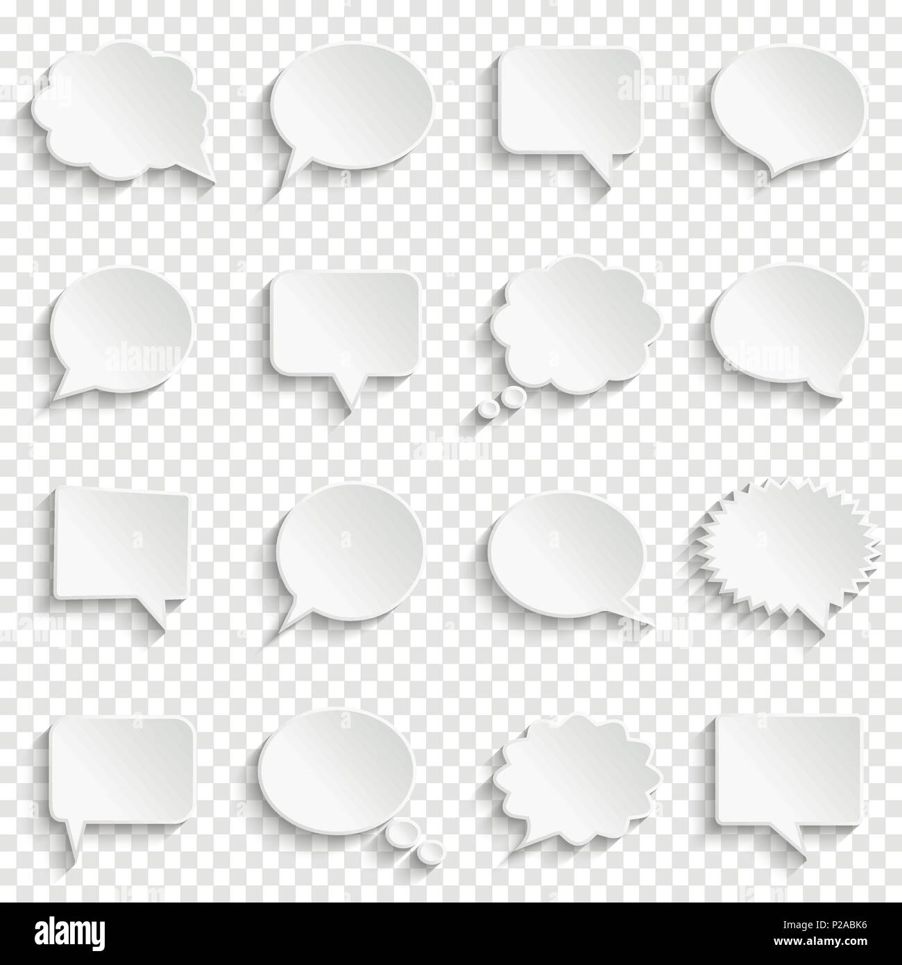 Abstract white speech bubbles set on transparent background, paper art style, vector illustration Stock Vector