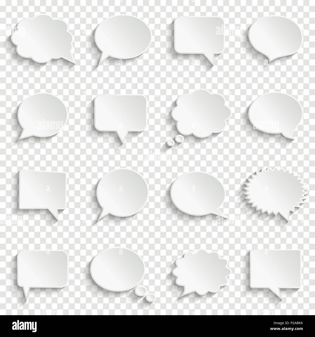 Abstract white speech bubbles set on transparent background, paper art ...