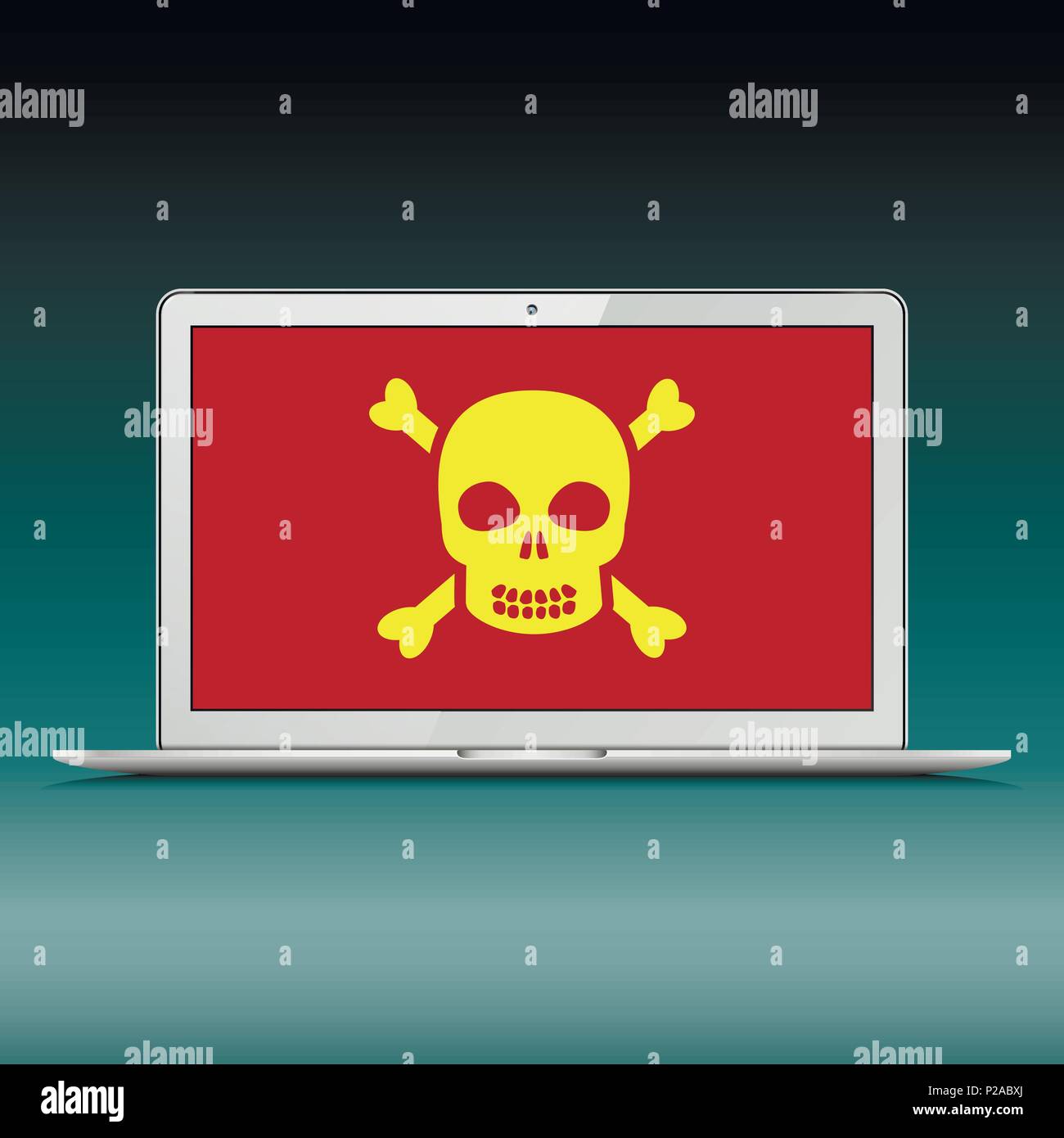Laptop with scull sign on screen. Vector illustration. Stock Vector
