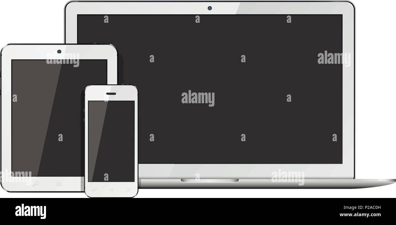 Open laptop, smartphone and tablet pc template for responsive design