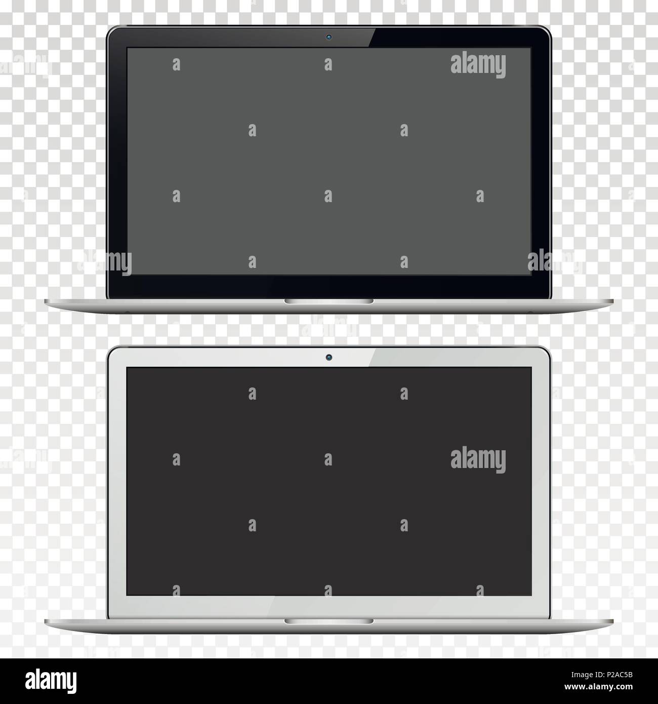 Black and white laptops isolated on transparent background. Vector illustration. Stock Vector
