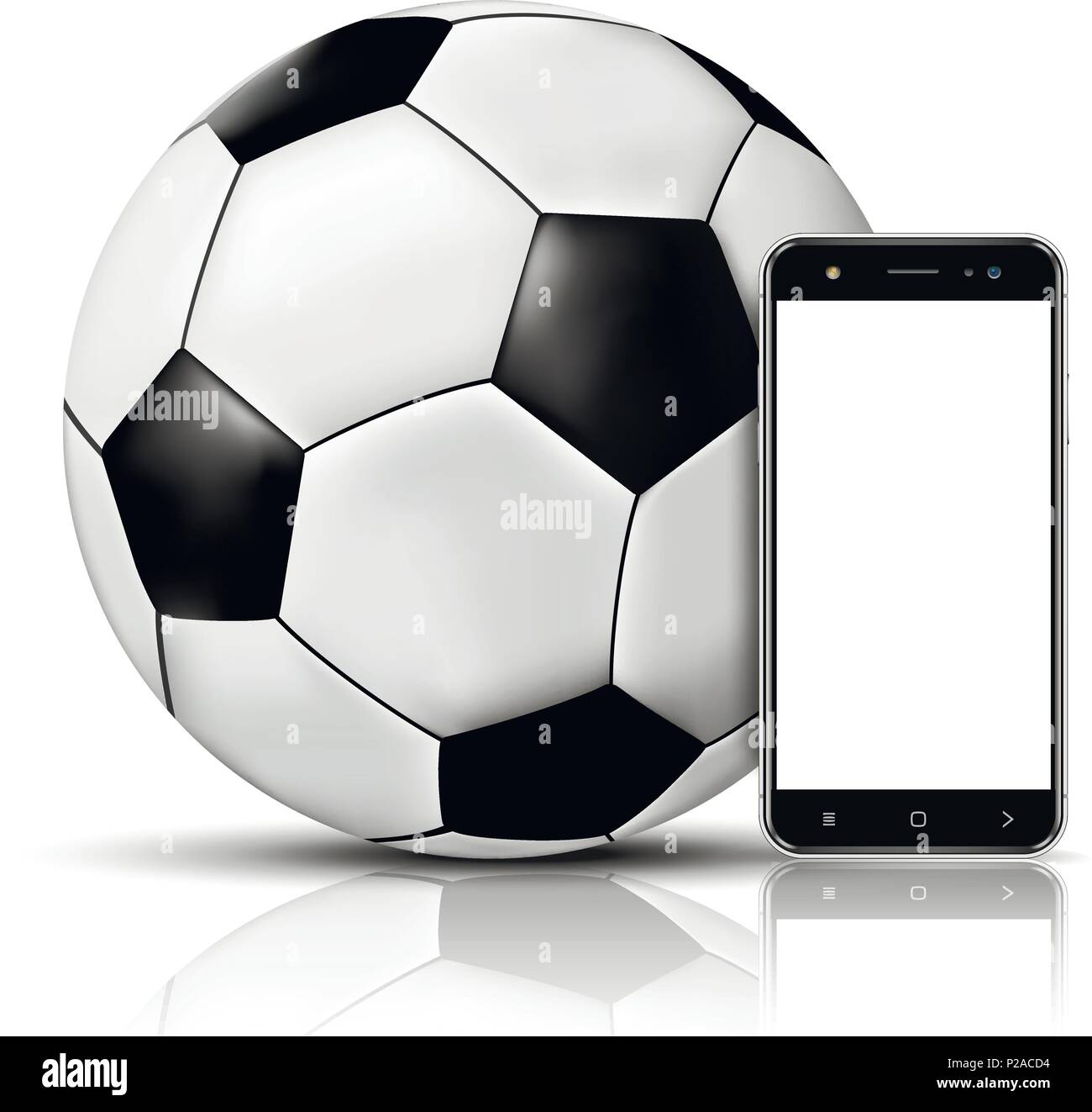 Soccer ball and smartphone with blank screen. Vector illustration. Stock Vector