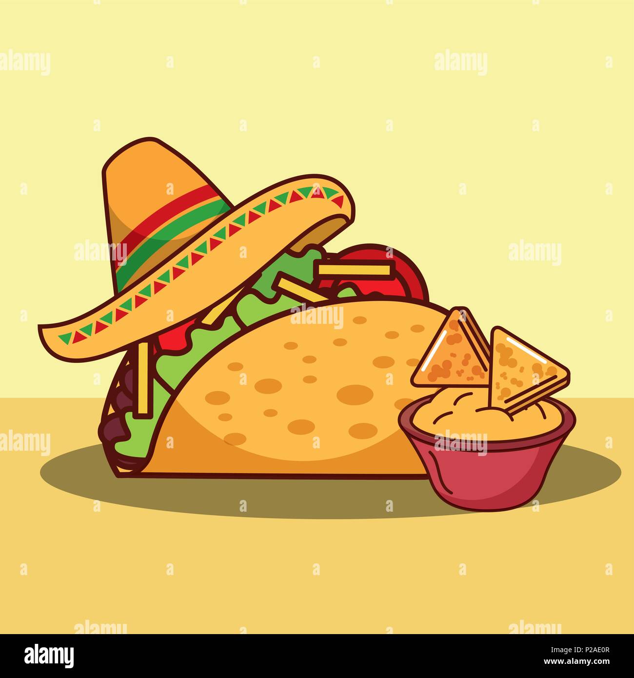 taco cheese sauce and nachos hat mexican food vector illustration stock vector image art alamy https www alamy com taco cheese sauce and nachos hat mexican food vector illustration image207984247 html
