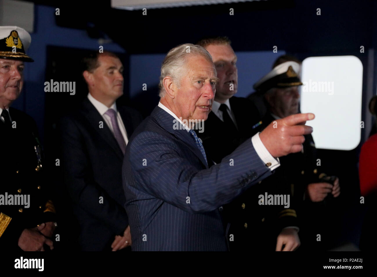 The Prince of Wales aboard a simulator at the National Maritime College of Ireland as part of his tour of the Republic of Ireland. PRESS ASSOCIATION Photo. PRESS ASSOCIATION Photo. Picture date: Thursday June 14, 2018. See PA story ROYAL Charles. Photo credit should read: Brian Lawless/PA Wire Stock Photo