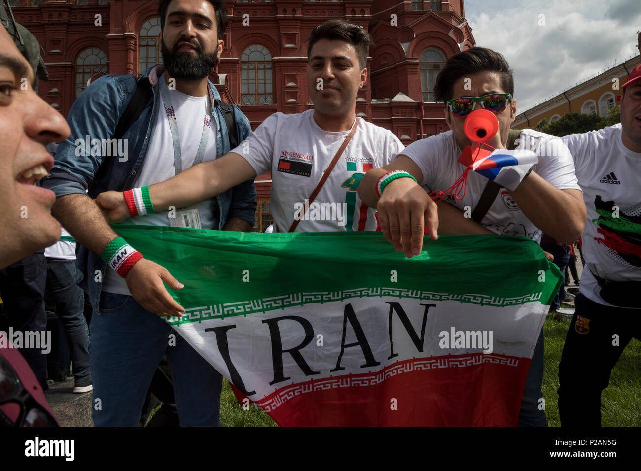 Moscow, Russia. 14th June, 2018. Iranian fans on central Moscow streets during the day of opening 2018 FIFA World Cup in Russia Credit: Nikolay Vinokurov/Alamy Live News Stock Photo