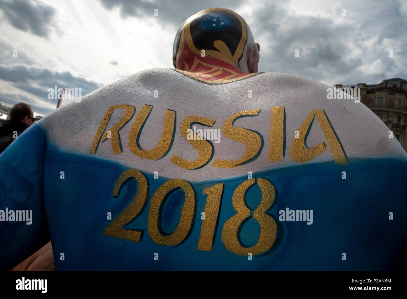 Moscow, Russia. 14th June, 2018. Russian fans on central Moscow streets during the day of opening 2018 FIFA World Cup in Russia Group. A Round 1 football match between Russia and Saudi Arabia Credit: Nikolay Vinokurov/Alamy Live News Stock Photo