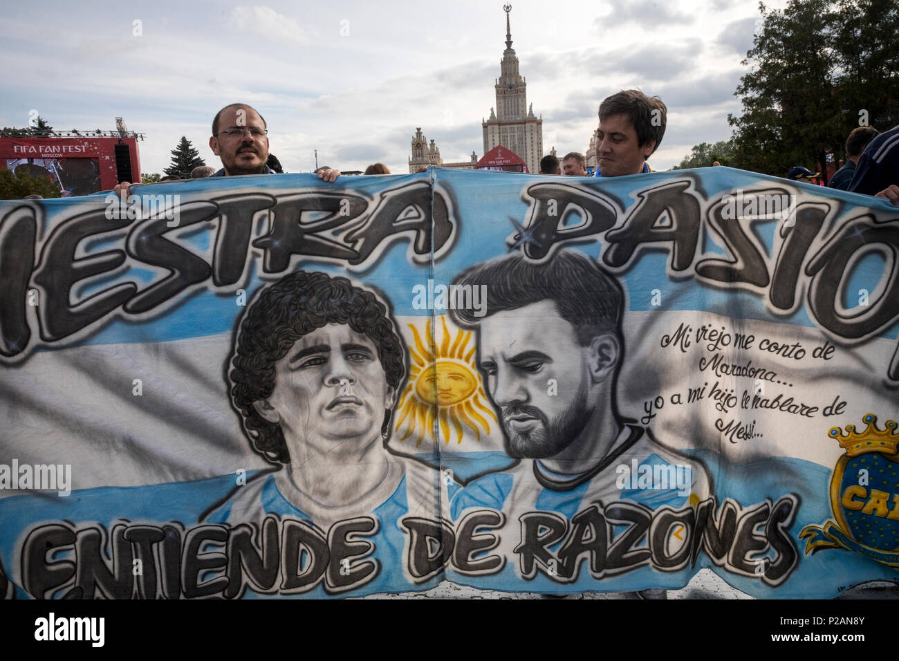 Moscow, Russia. 14th June, 2018. Argentine fans on central Moscow streets during the day of opening 2018 FIFA World Cup in Russia Credit: Nikolay Vinokurov/Alamy Live News Stock Photo